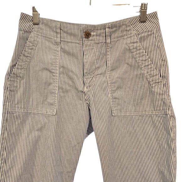 GAP Girlfriend Utility Khaki Pants Railroad Striped Blue Seersucker Size 6 - Picture 2 of 7